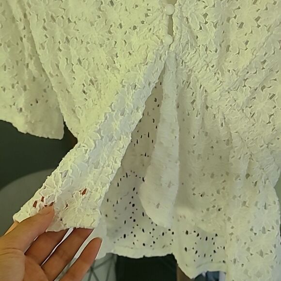 Express White lace crochet boho beach Half sleeve top size small women's summer - Picture 4 of 6